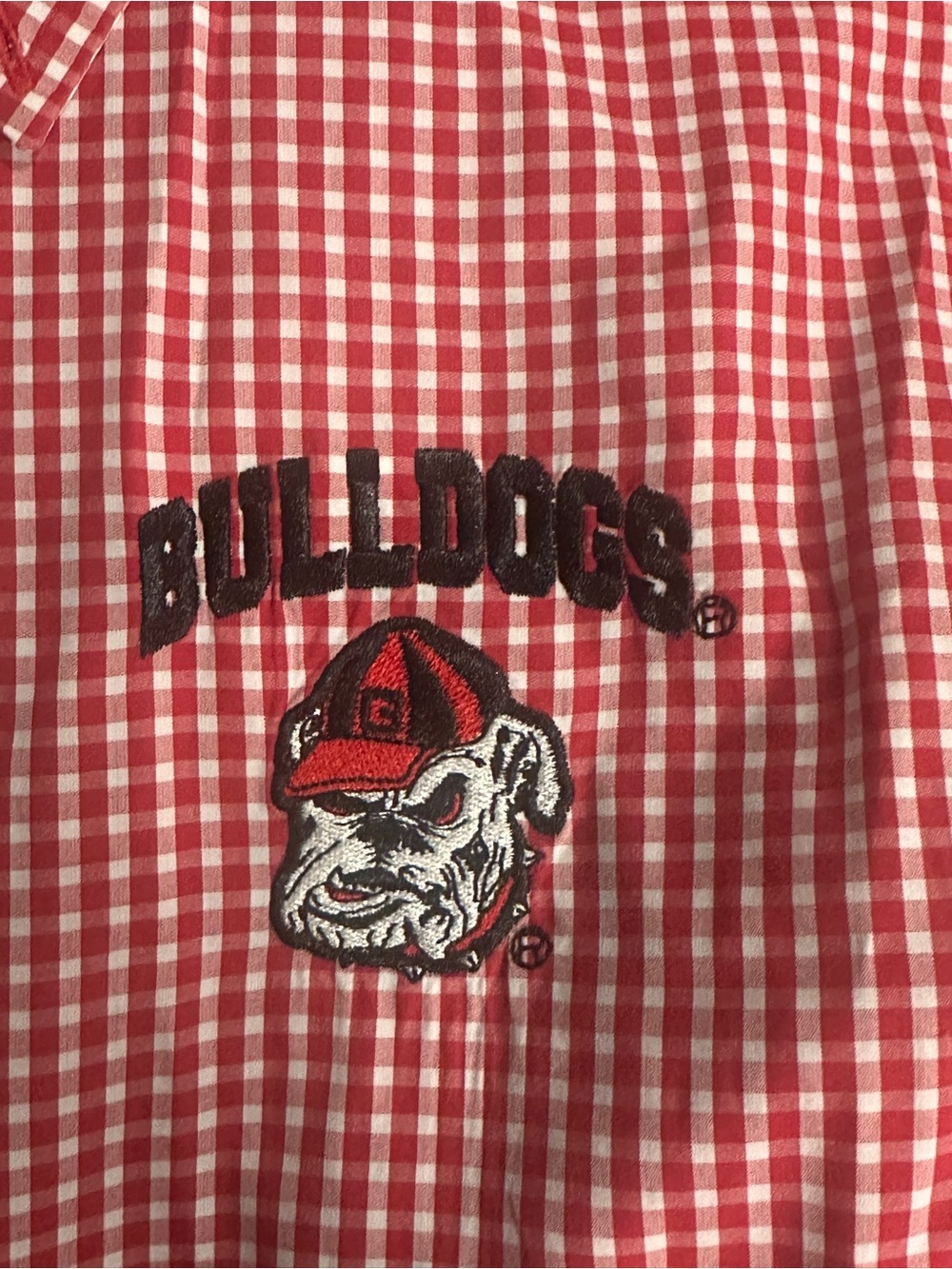Knights Apparel NCAA UGA Bulldogs Red White Checked Cotton Dress Shirt Large - Picture 2 of 4